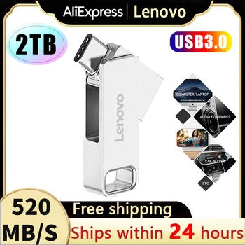 Lenovo Orijinal USB Flash sürücü 2 TB 1 TB 128 GB USB 3.0 Arayüzü OTG 2-İN-1 Kalem Sürücü Tipi C Yüksek Hızlı Flash Disk 520 mb/s PC İçin