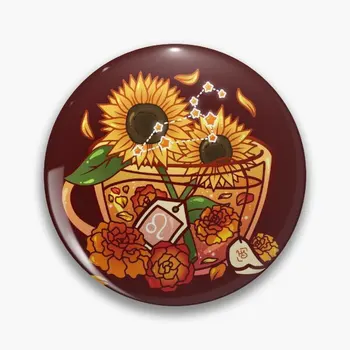 Leo Zodyak Çay Fincanı Çiçek İşareti Yumuşak Düğme Pin Broş Karikatür Kadın Hediye Şapka Yaka Sevimli Dekor Moda Giyim Yaratıcı Komik