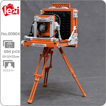 Lezı 00904 Flaş ışığı Retro SLR Kamera Katlanabilir Destek Fotoğraf Makinesi Modeli Mini Blokları Tuğla Yapı Oyuncak Çocuklar İçin Hiçbir Kutu