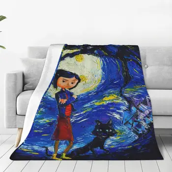 Mercan Korku Kız Battaniye Pazen Yıldızlı Gece Van Gogh Hafif İnce Atmak Battaniye Araba Kanepe Kanepe Yatak Örtüsü