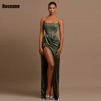 Moda 2024 Yeni Mermaid Abiye Straplez Fırfır Saten Ön Bölünmüş Aç Geri Parti Elbise Kat Uzunluk Robe de soirée