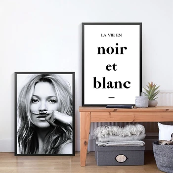 Moda duvar sanatı tuval Baskılar dergi kapağı Modeli Siyah ve Beyaz Fotoğraf Posteri Fransız Dekorasyon Resimleri Oturma Odası Dekor