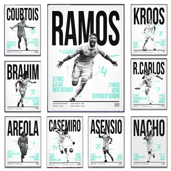 Modern Spor Posteri Duvar Sanatı Futbolcu Madrid Kumaş Baskı Yıldız Kayıtları Anında Oturma Odası Yatak Odası Dekorasyon Hediye