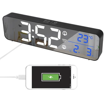 Müzik Ses Kontrolü ile LED Sıcaklık Tarih Ekran Ev Masa Dekorasyon dijital alarmlı saat Saat Elektronik Masaüstü Ayna Saat
