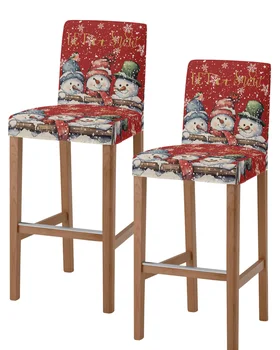 Noel Kardan Adam El-Boyalı Kar Taneleri Yüksek Geri 2 adet Sandalye Kapakları Mutfak Elastik Bar Taburesi Slipcover Yemek Odası Koltuk Kılıfları
