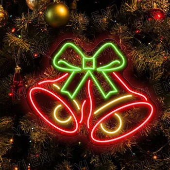 Noel çan Neon burcu, Noel Led işareti, Jingle Bell Noel ağacı ışık burcu dekor, ev oda duvar dekoru, Mutlu Noeller