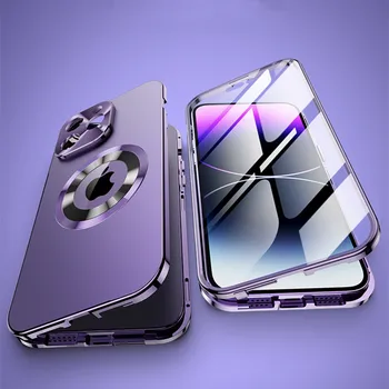 Orijinal Renk Mat Metal Cam Koruyucu Manyetik Kablosuz Magsafe İçin Flip Case iPhone 14 Pro Max 13 Logo İçi Boş Kapak