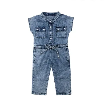 Pudcoco ABD Stok Moda Toddler Bebek Çocuk Kız Denim Genel Romper Kolsuz Katı Tulum Kıyafetler Giysileri