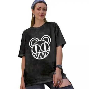 Radiohead Ayı Yıkanmış T Shirt Kadın Rock Grubu Retro Vintage Basit T-shirt Yaz O-Boyun Moda serin tişört Tasarım Elbise