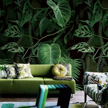 Retro Tropikal Yağmur Ormanı Palmiye Muz Yaprakları Duvar Kağıdı Oturma Odası Restoran Yaratıcı Zemin Duvar Kaplaması Ev Dekorasyonu