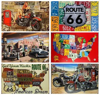 Retro motosiklet benzin istasyonu klasik Amerikan manzara Vintage tasarım Metal duvar sanatı