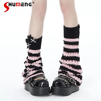 Rojita Japon Siyah Pembe Serin Tatlı Tarzı Yumuşak Kız Çizgili İçi Boş Örgü Kazık Çorap Kawaii Elbise Aksesuarları Çorap De Mujer