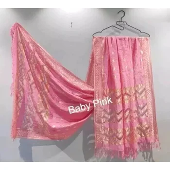 Saree Hint Fantezi Dupatta Altın Parti Giyim Dupatta Bebek Pembe
