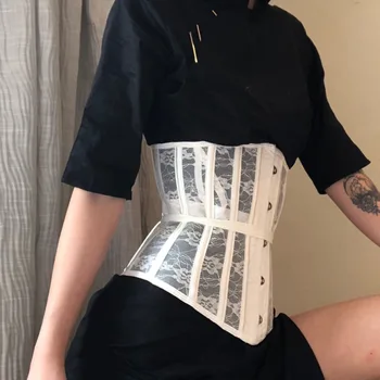 Seksi Korse Underbust Kadınlar Gotik Korse Üst Eğrisi Şekillendirici Modelleme Kayışı Zayıflama bel kemeri Dantel Korseler Bustiers Siyah Beyaz