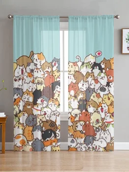 Sevimli Karikatür Kedi Sırf Perdeleri Yatak Odası Vual Perde Oturma Odası Pencere Sırf Perdeleri Mutfak Tül Perdeler