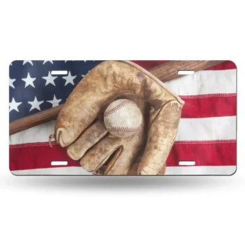 Spor beyzbol eldiveni ve Yarasa Amerikan Bayrağı Kişiselleştirilmiş Ön el tutamağı kapağı,Yenilik Alüminyum Metal Araba Erkekler Kadınlar Kız için