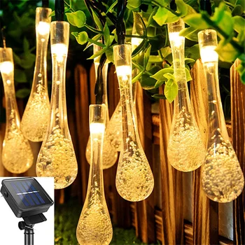 Su damlacıkları güneş noel çelenk dize ışıkları su geçirmez açık 20/30/50 LEDs Peri ışıkları bahçe düğün parti dekor
