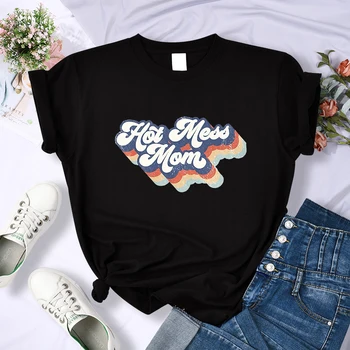 Sıcak Karışıklık Anne Vintage Y2K Tshirt Kadın Yaz Nefes T Shirt Hip Hop Rahat Serin Kırpma Üst Spor Sokak Moda Tişörtleri Kadın