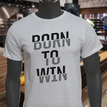 Sıcak Satış %100 % Pamuk Born To Win Siyah Motivasyon Sloganı Atlet Erkek beyaz tişört Özel Yetişkin Genç Unisex Klasik