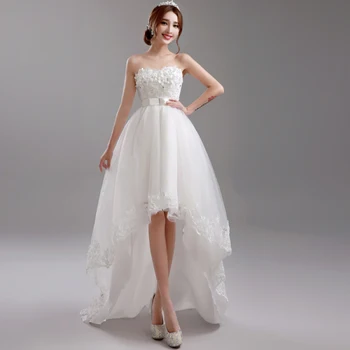 Tatlı Bellek Beyaz Çiçekler Parti Elbiseler Kısa Ön Uzun Arka Bayan Kız Kadın Prenses Ziyafet Yüksek Düşük düğün elbisesi
