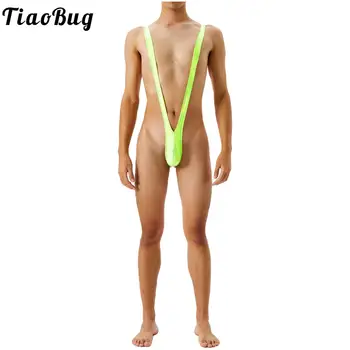 Tiaobug Erkek Parlak 1 Adet Katı Mankini Bodysuits Mayo Bulge Kılıfı Thongs V Şeklinde Askı Gece Kulübü Iç Çamaşırı Mayolar