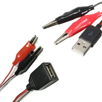 USB dişi konnektör Timsah Test Klipleri Kelepçe USB Erkek Konnektör güç kaynağı adaptörü Tel 58cm Kablo Kırmızı ve Siyah