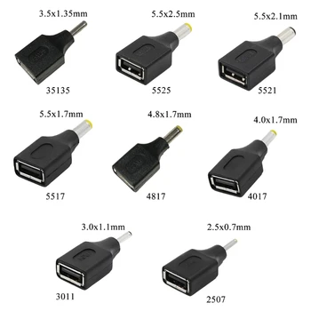 USB'den Adaptöre, USB'den Dişi 2.5/3.0/3.5/4.0/4.8/5.5 dizüstü Bilgisayar için mm Erkek Şarj Dönüştürücü Adaptör Konektörü