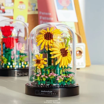 Yapı Taşları Çiçek DIY Gül ve Krizantem Saksı Buket Ev Dekorasyon 3D Modeli Çiçek Blok Kız Hediye çocuk Oyuncakları