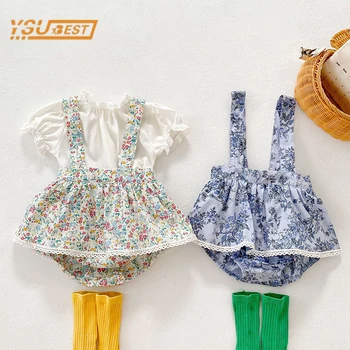 Yaz Bebek Bebek Kız Giysileri Takım Elbise Çocuklar Bebek Kız Giysileri Set Kolsuz Baskı Tulum + T-shirt 2 adet Yürümeye Başlayan Giysi