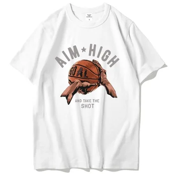Yaz Komik Basketbol Grafik Baskılı T Shirt Erkekler İçin Pamuk Kısa Kollu O-Boyun Tshirt Hombre Mektup Y2K Tee Gömlek Giyim