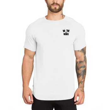Yaz Yeni Moda Erkek Spor T Shirt Slim Fit Vücut Geliştirme Fitness kısa kollu tişört Pamuk O Boyun spor giyim Tee Tops