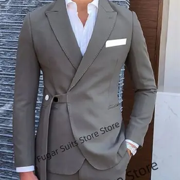 Yeni Koyu Gri Rahat Takım Elbise Erkekler İçin Slim Fit Resmi Düğün Damat Balo Smokin 2 Parça Setleri Moda Erkek Blazer Kostüm Homme