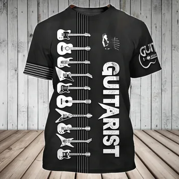 Yeni gitar enstrüman baskılı erkek t-shirtü 3D Popüler Kişiselleştirilmiş Gitarist Tees Moda Yaratıcı desenler O-Boyun y2K tops