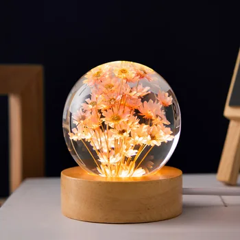 Çapı 5cm Çiçek Organizma reçine yuvarlak masa lambası ışık yaratıcı sanat dekorasyon lamba karahindiba tema gece lambası USB şarj