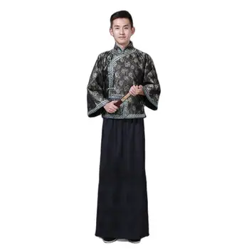 Çin Antik Qing Hanedanı Konfeksiyon Ulusal Erkekler Cheongsam Tang Takım Elbise Setleri Kostüm Geleneksel Oryantal Hanfu Erkek Vestido