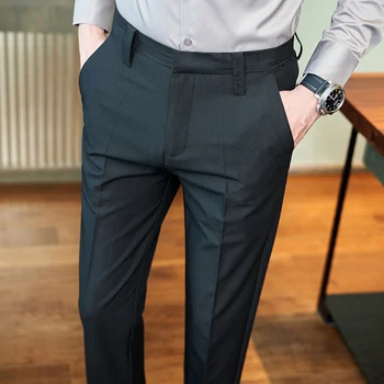 İngiliz Tarzı İş günlük giysi Pantolon Erkekler için Giyim 2023 resmi giysi Slim Fit Tam Boy Örtü Erkek Ofis Pantolon L38