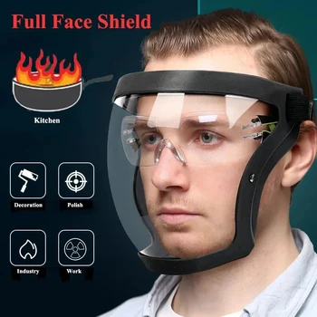 Şeffaf Tam Yüz Kalkanı Çalışma Koruma Maskesi Toz Geçirmez Anti-sis golf sopası kılıfı Yağ sıçrama Geçirmez Göz Yüz Kalkanı mutfak gereçleri